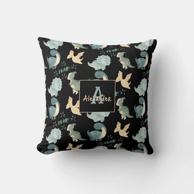 Cute Dinosaur Watercolor Pattern Throw Pillow (Front)