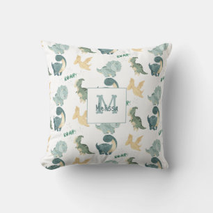 Cute Dinosaur Watercolor Pattern Throw Pillow