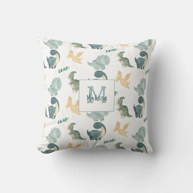 Cute Dinosaur Watercolor Pattern Throw Pillow (Front)