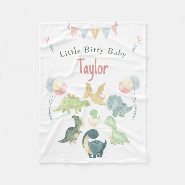 Cute Dinosaur Watercolor Personalized Baby Fleece Blanket (Front)