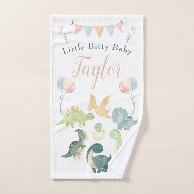 Cute Dinosaur Watercolor Personalized Baby Hand Towel (Hand Towel)