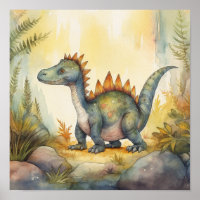 Cute Dinosaur Watercolor Storybook Illustration
