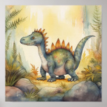 Cute Dinosaur Watercolor Storybook Illustration