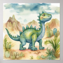 Cute Dinosaur Watercolor Storybook Illustration