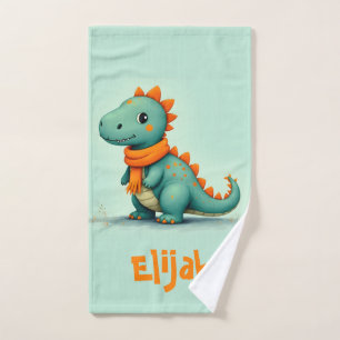 Cute Dinosaur Wearing an Orange Scarf Bath Towel Set
