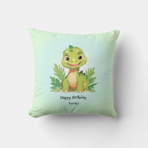 Cute dinosaur wild Birthday party gradient Name Throw Pillow