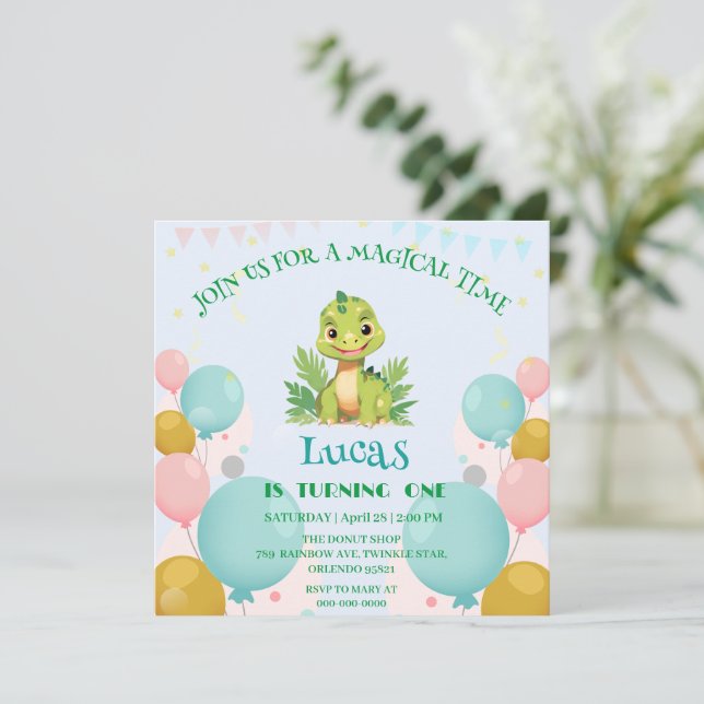 Cute dinosaur wild jungle zoo Birthday party boys Invitation (Standing Front)