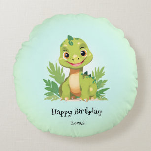 Cute dinosaur wild jungle zoo Birthday party boys Round Pillow