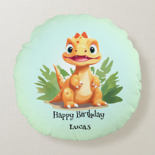 Cute dinosaur wild jungle zoo Birthday party boys Round Pillow