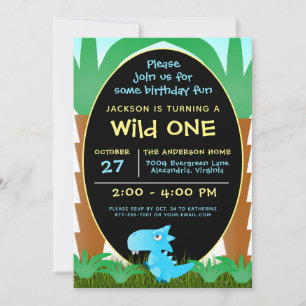 Cute Dinosaur Wild One First Birthday  Invitation