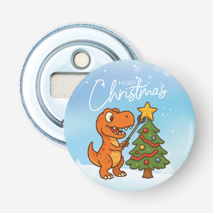 Cute dinosaur with Christmas tree Bottle Opener