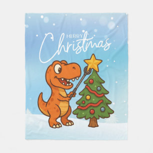 Cute dinosaur with Christmas tree Fleece Blanket