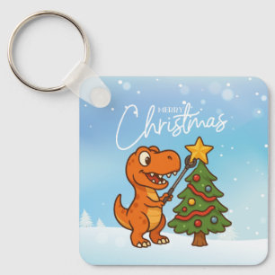 Cute dinosaur with Christmas tree Keychain