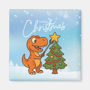 Cute dinosaur with Christmas tree Magnet
