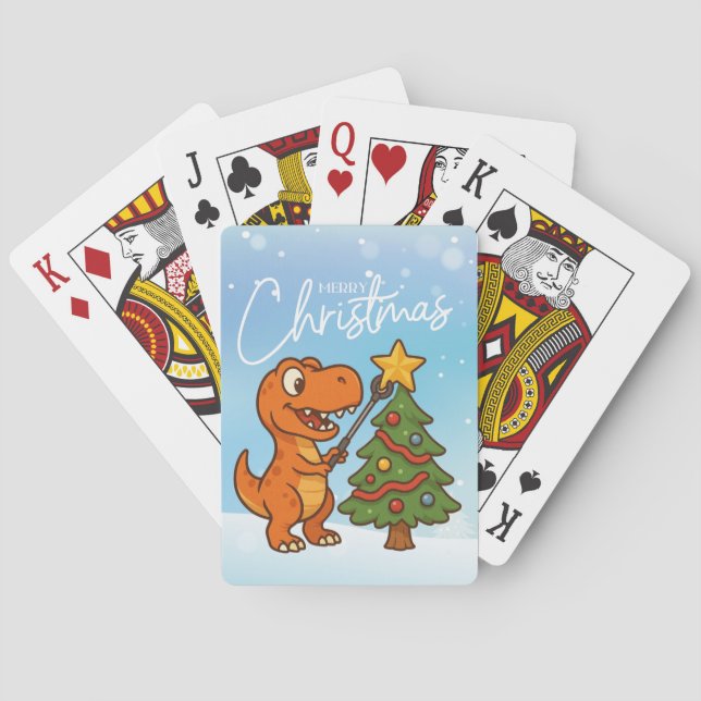Cute dinosaur with Christmas tree Playing Cards (Back)