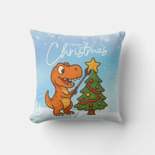 Cute dinosaur with Christmas tree Throw Pillow