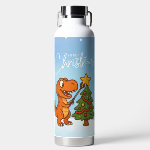 Cute dinosaur with Christmas tree Water Bottle