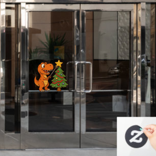 Cute dinosaur with Christmas tree Window Cling