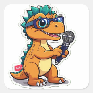 cute dinosaur with glasses holding square sticker