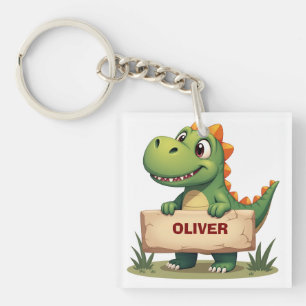 Cute Dinosaur with Name Sign Personalized Keychain