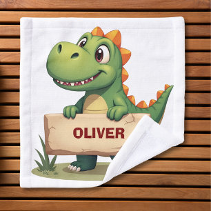 Cute Dinosaur with Name Sign Personalized Wash Cloth