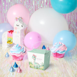 Cute Dinosaur With Pink Bow Baby Shower Favor Box