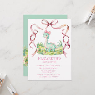 Cute Dinosaur With Pink Bow Baby Shower Invitation
