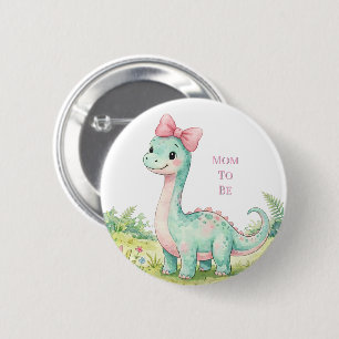 Cute Dinosaur With Pink Bow Baby Shower Mom To Be 2 Inch Round Button