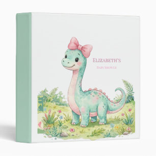 Cute Dinosaur With Pink Bow Baby Shower Photo Binder