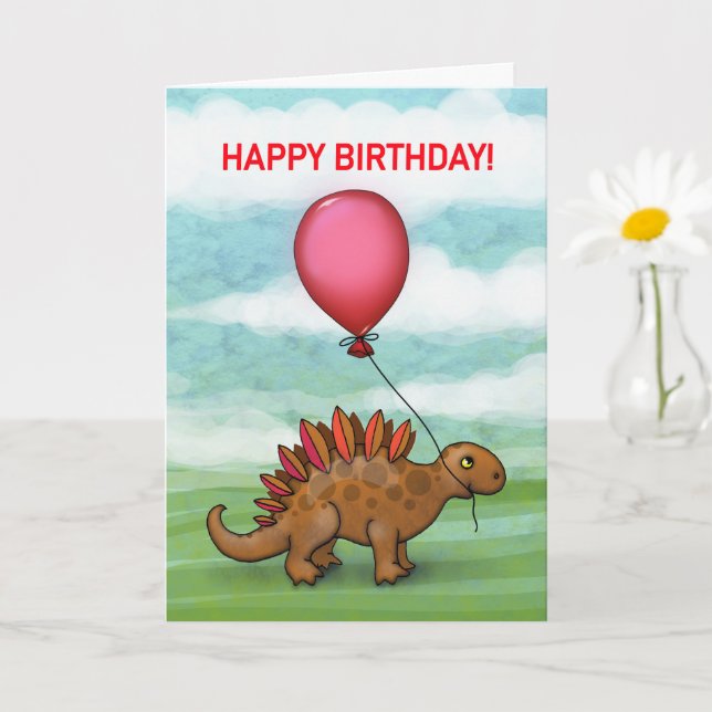 Cute Dinosaur with Red Balloon Card (Small Plant)