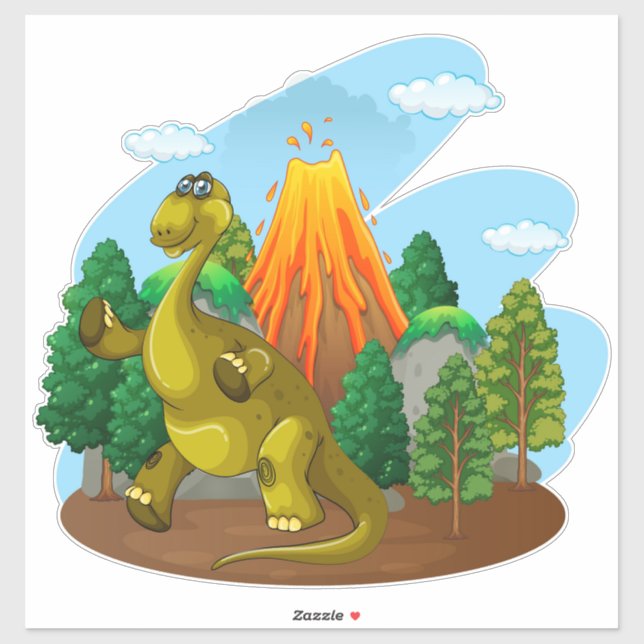 Cute Dinosaur with Volcano Stickers (Sheet)