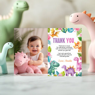 Cute Dinosaures Fille Anniversaire Photo Carte de 