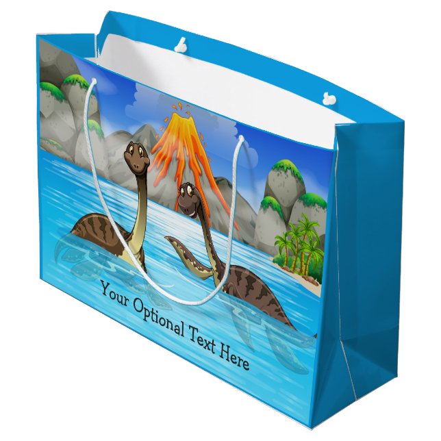 Cute Dinosaures texte personnalisé grand sac cadea (Dos Angle)