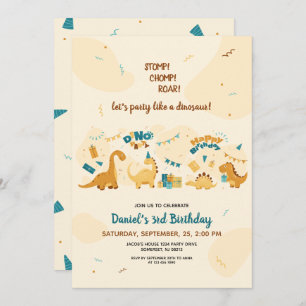 Cute Dinosaurs 3rd Birthday Dino Party  Invitation