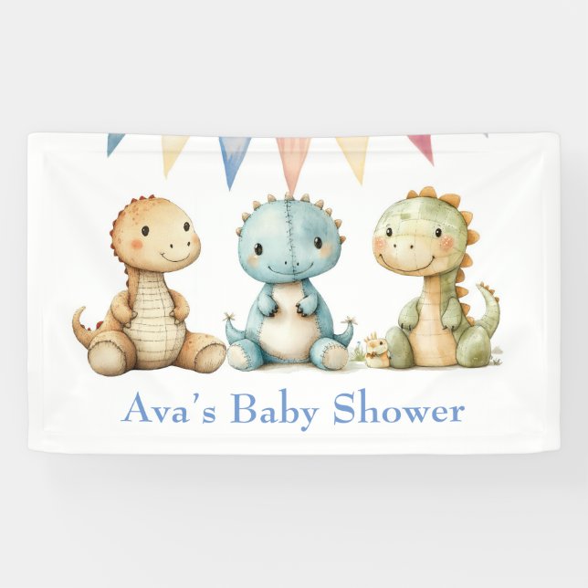 Cute Dinosaurs and Friends Boy Baby Shower Banner (Horizontal)