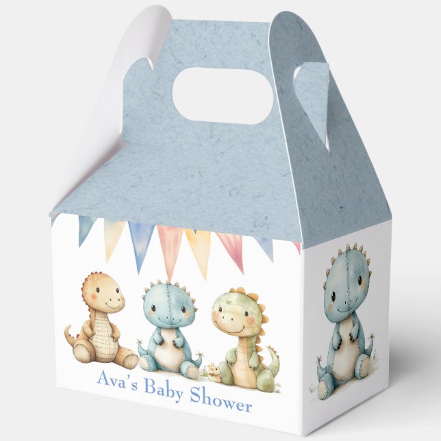 Cute Dinosaurs and Friends Boy Baby Shower Favor Box (Back)