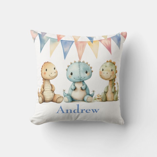 Cute Dinosaurs and Friends Boy Baby Shower Gift Throw Pillow (Front)