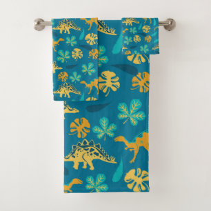 Cute dinosaurs and leaves pattern bath towel set