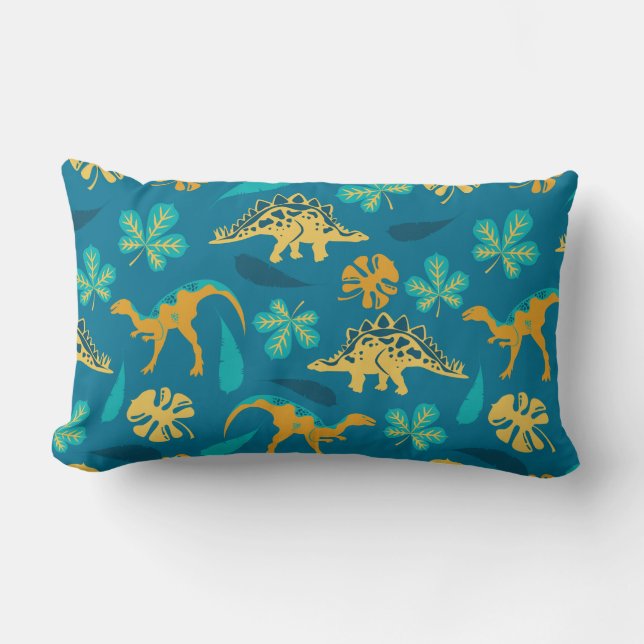 Cute dinosaurs and leaves pattern lumbar pillow (Front)