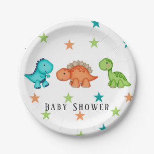 Cute Dinosaurs and Stars Baby Shower Paper Plate