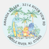 Cute Dinosaurs Baby Shower Return Address Label