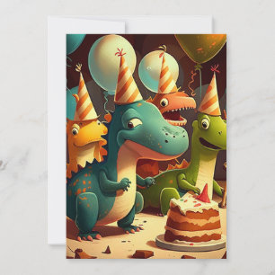 Cute Dinosaurs Birthday Party Flat Greeting Card