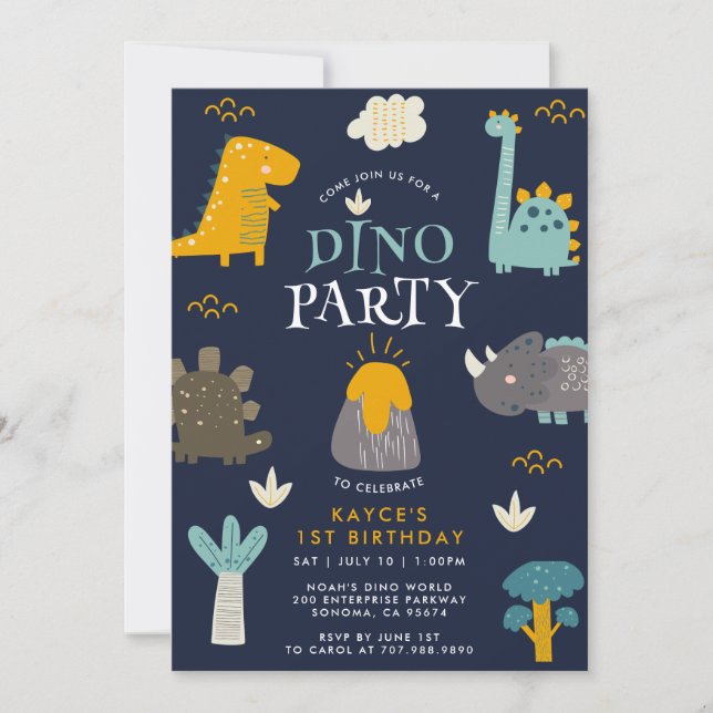 Cute Dinosaurs Boy's First Birthday Party Invitation (Front)