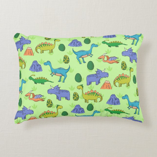 Cute Dinosaurs, Cartoon Style. Accent Pillow (Front)