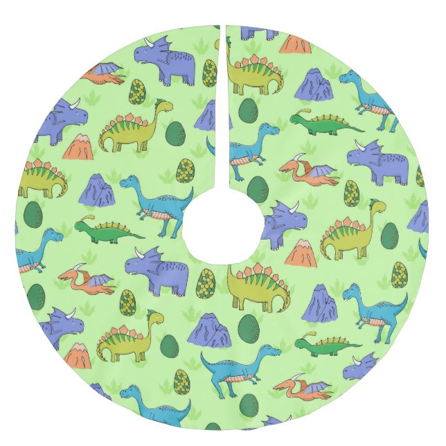 Cute Dinosaurs, Cartoon Style. Brushed Polyester Tree Skirt (Front)