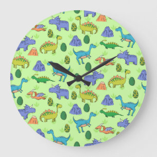Cute Dinosaurs, Cartoon Style. Large Clock