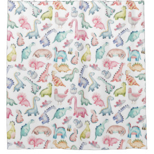 Cute dinosaurs, children's watercolor pattern.