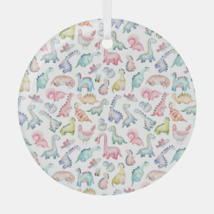 Cute dinosaurs, children's watercolor pattern. glass ornament