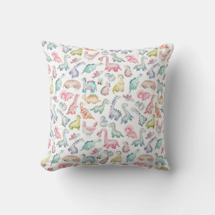 Cute dinosaurs, children's watercolor pattern. throw pillow