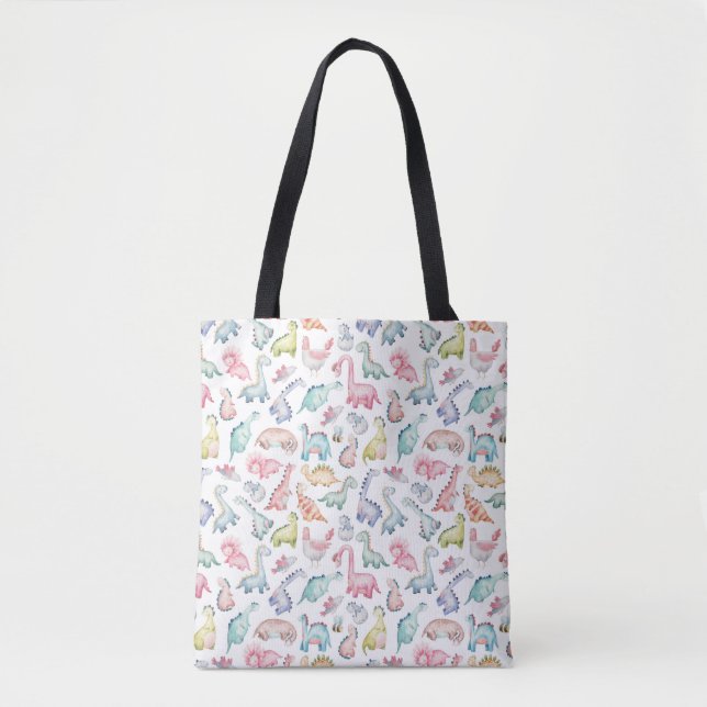 Cute dinosaurs, children's watercolor pattern. tote bag (Front)